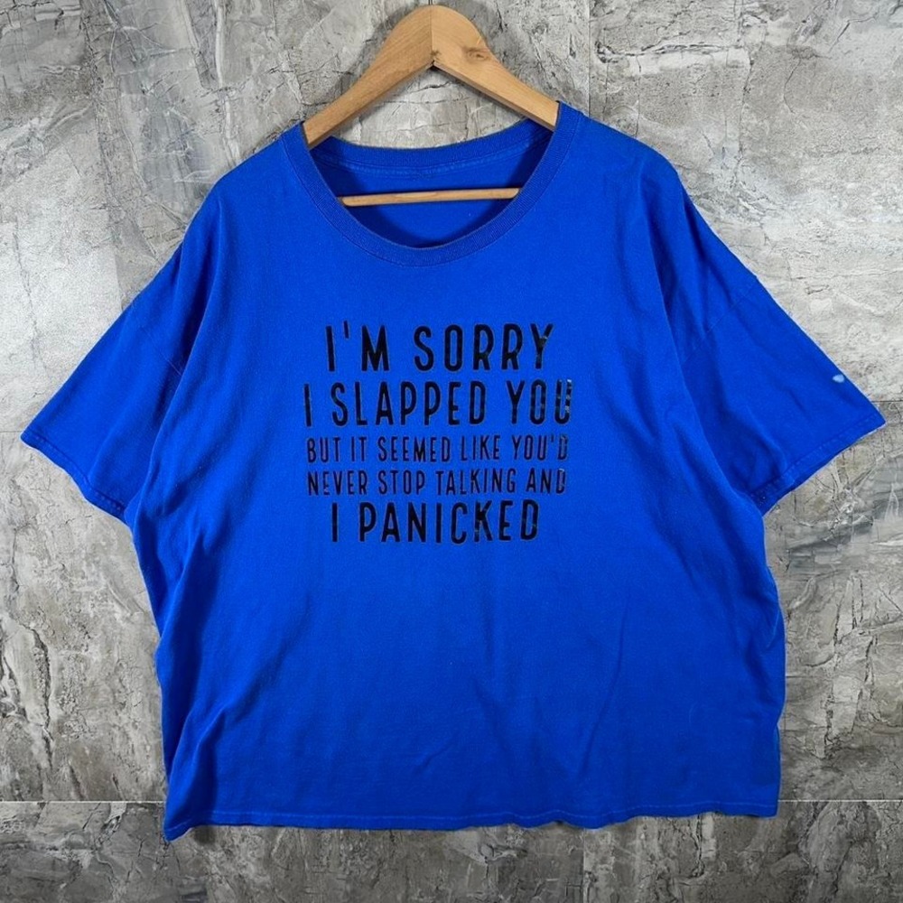 Blue graphic tee with funny I panicked Mens size 3XL #funnytees #graphictee